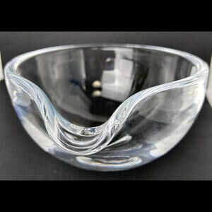 Heavy Clear Small Crystal Bowl Round Edge with Spout Flat Base Unsigned Candy